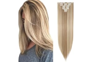 MY-LADY 26" Long Straight Clip in Hair Extensions Full Head 8Pcs 18Clips Ombre Colorful Synthetic Hair Clip in Hairpiece Sandy Blonde mix Bleach Blonde