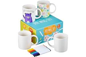 THE TWIDDLERS 4 Kubki Porcelanowe do Malowania i Dekorowania 7 Markerami - Rękodzieło dla Dzieci, Spersonalizowany Prezent na Dzień Ojca i Matki, Boże Narodzenie, Urodziny