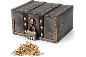 Mineup Vintage Holz Schatztruhe, Holz Aufbewahrung Schatzkiste mit Zahlenschloss, Schatzkiste Holz mit Schloss, Schatztruhe Kinder für Aufbewahrung Dekoration Kindergeburtstag(15 x10 x 7.7cm)