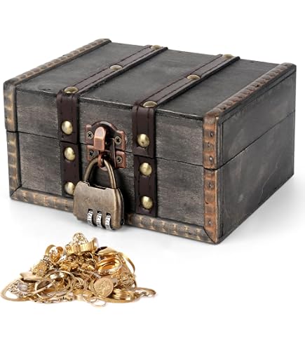 Coffre Au Trésor En Bois Vintage Avec Serrure à Code - 16,7x11x8 Cm, Idéal Pour Jeux D'enfants, Rangement Bijoux Ou Cadeau Pirate