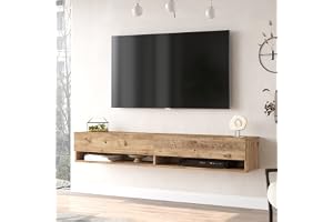 [en.casa] TV-hängbräda med 2 förvaringsfack, Laitila, lågbräda, väggskåp, 180 cm, TV-bräda, TV-bord, vägghylla, hängande ek, rustik