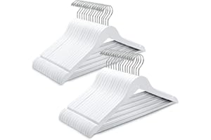 Amber Home 20 Pezzi 44.5cm Grucce Appendiabiti in Legno Bianco Liscio Robusto Nozze Maglietta Camicia Completo Giacca Vestito Giarrettiere con Asta con Scanalatura
