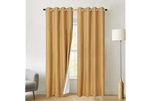 Chlophy Mustard Yellow Blackout Curtains Ochre Linen Faux for Bedroom Thermal 66×72IN Textured Lined Eyelet Living Room Darkening Nursery Insulated 2 Panels Window Curtain