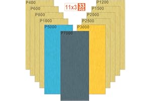 AKUOLY Papel de lija húmedo y seco 33 piezas Hojas de papel abrasivo 7000 5000 3000 2500 2000 1500 1200 1000 800 600 400 Grano para Automotriz Acabado de muebles y torneado de madera, 9 x 3.6 pulgadas