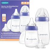 Lansinoh I Starter Set Natural Wave Bottles and Nipples | Evolutionary Pack Baby from 1 Month, 2 Plastic Bottles Polypropylen