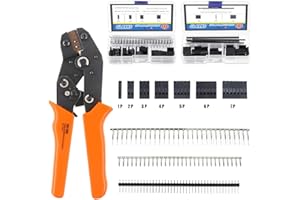 Glarks 486pcs SN-28B trinquete herramienta de crimpado con 485 piezas 2,54 mm 1 2 3 4 5 6 7 Pin conector macho hembra Pin Enganche Crimp Conector para AWG28-18 Dupont Pins