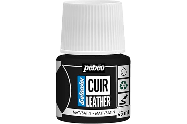 Pébéo - Setacolor Cuir -Peinture Acrylique pour Cuir et Similicuir – Personnalisation Sac, Chaussure, Sneaker- Résistance rayures, pliures, frottements - Finition Mate/Satinée - Noir Extrême - 45 ml