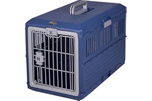 Iris Ohyama, Dog crate/Cage, Transport Box for Dogs, Cats, 2 Doors, Clips, and Safety Latch, Plastic (PP) BPA Free, L68.6 x W40.3 x H47.8 cm, Train, Car and Airplane , FC-670, Blue