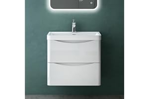 MAIMAI Mai & Mai Mobile Bagno Sospeso 60x50x42cm, Mobile da Bagno con 2 Cassetti Include Lavabo, Bianco, Seria Smile-Lackier