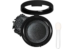 LYNTYAOU Single Black Eyeshadow, Smoky Eye Pressed Powder Eyeshadow, Highly Pigmented Long-lasting Sweat-proof Eye Shadow With Mirror And Brush, Shimmering Black Eye Make up for Party