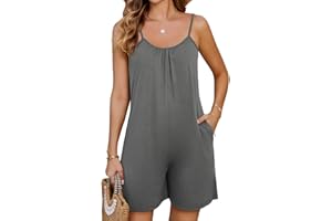 Niwicee Salopette Femme Noir Top Débardeur À Bretelle Col En V, Sans Manches, Bretelles Fines Doux Léger Et Confort Jumpsuit, Avec Poches Shorts et Bermudas Femme D'Été