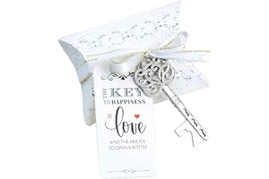 Aokbean 50 unids Antiguo Vintage Esqueleto Clave Abridores de botellas Favor de la boda Invitado Recuerdo Set de regalo Funda de almohada Escort Gracias etiqueta francés cinta(Plata Antigua)