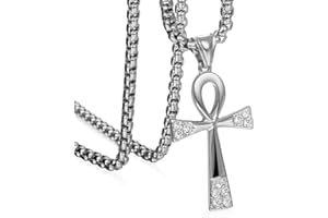JewelryWe Collana Croce Pendente da Uomo Donna Crocifisso Egiziano Ankh Catena in Acciaio Inox Croce collana d'Oro Argenteo
