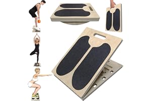 Jinsihou 2-in-1 Wooden Balance Board & Slant Board, Non-Slip Calf & Hamstring Stretcher, Adjustable Incline Ramp for Heel Elevated Squat, Deadlift, Yoga, Pilates, Physical Therapy, Balance Training