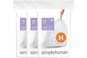 simplehuman, 3 x paquete de 20 bolsas de basura a medida (60 bolsas), código H, plástico transparente