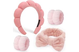 DRESHOW Spa Fascia per Capelli da Donna per il Lavaggio del Viso Set di Polsini Spugna Morbida Terry Panno Trucco Skincare Fascia Antiscivolo per Donna Ragazze 4 Pezzi