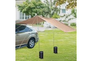 HAMON Wodoszczelna markiza samochodowa, markiza boczna, namiot kempingowy, dach przeciwsłoneczny, namiot z ochroną UV, namiot dachowy, z 2 pojemnymi workami na wodę (khaki, 300 x 200 cm)