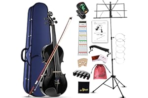 AILEEN MUSIC Aileen Geige 4/4 für Erwachsene Anfänger, Violine Set für Kinder ab 12 Jahre, Teenager Schwarze Geige Einsteiger Kit Vollständig mit 13 Zubehör, Notenständer, Exklusive Neue Griffbrett Aufkleber