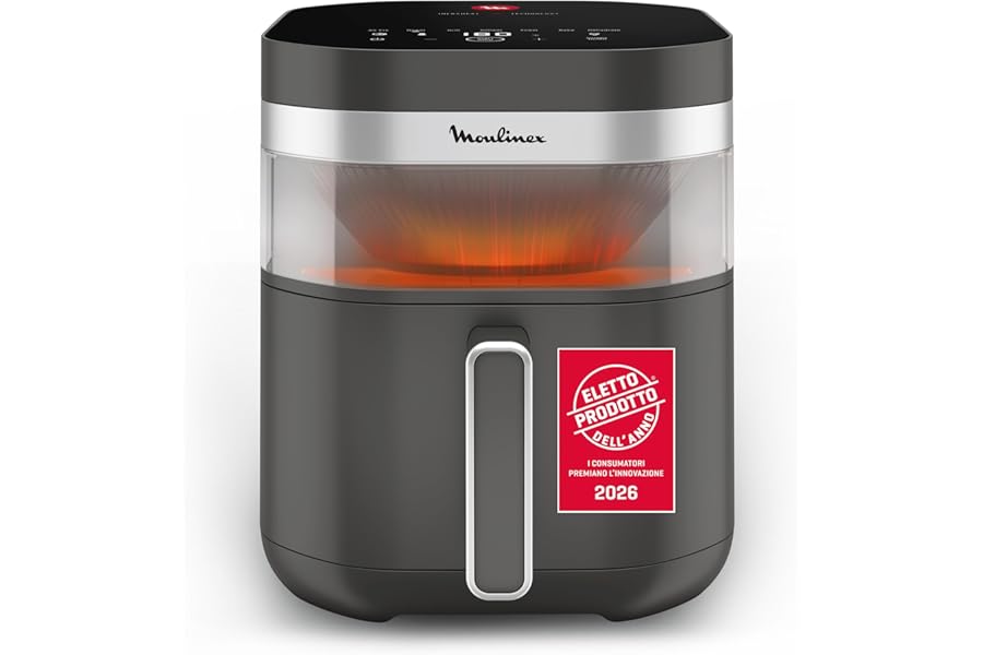 Moulinex Easy Fry Infrared 7L Air Fryer, Double Resistance, Heating 2 Times Faster, Fast Cooking, Dishwasher Safe, Observation Window, Coal Grey, EZ832H