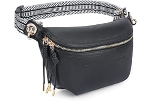 HKCLUF Gürteltasche Damen, Veganes Leder Bauchtasche Damen Stylisch Hüfttasche Umhängetasche mit 2 Riemen Schwarz