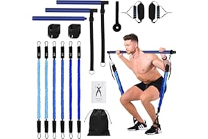 WildFun Pilates Bar Set mit Widerstandsbändern Trainingsgeräte Frauen und Mann, Fitness Workouts Edelstahl Stick Squat Yoga Tragbare Fitnessgeräte für Zuhause, für Yoga, Pilates,Stretch, Formen