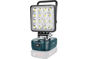 YOJZMA 48W 4800LM Lampada LED da Lavoro per Batteria Bosch 18V, Torcia senza fili con porte di ricarica USB e Type-C, Protezione da bassa tensione, luce flood portatile esterni（Senza batteria）