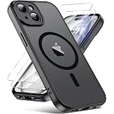 FLLAO Case for iPhone 15, Compatible MagSafe, with 2 Pieces Tempered Glass Screen Protector, [Camera Protection] Magnetic Tra