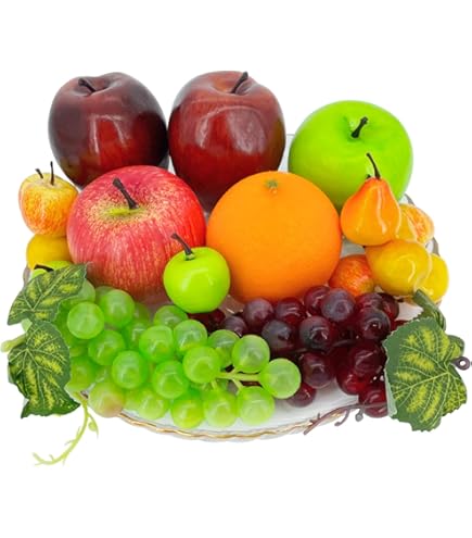 Laiiqi 13 frutti finti in schiuma di plastica artificiale, mele finte, limoni, arance, fragole, uva, per casa, cucina, vacanze, feste, fotografie, decorazioni realistiche