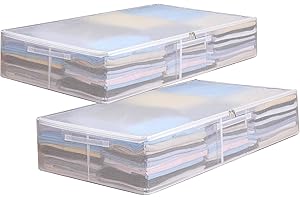 ANAMPION 2PCS 30L Bolsas almacenaje ropa debajo de la Cama,con Asa Reforzada,PVC transparente cajas organizadoras plegables,para Suéteres, Abrigos, Camisetas, Mantas, Paquete (50X40X15CM)