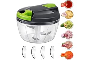 Domkan Hachoir Manuel 520ml Avec 3 Lames En Acier Inoxydable, Coupe Oignon Pour Légumes, Viande, Ail (Vert)