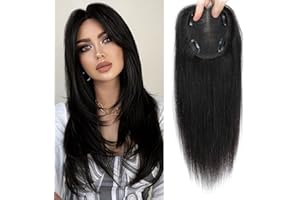 GULALUUK Hair Toppers for Thinning Hair Women 12inch 10x12cm Silk Base Human Hair Topper Hair Pieces Natural Black (1B#)
