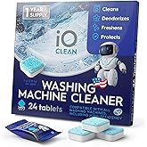 iO CLEAN Limpiador de Lavadora, 24 Pastillas, 1 A&ntilde;o, Descalcificador | Pastillas de Limpieza Profunda para Lavadoras HE de Ca