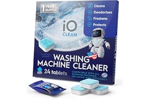 iO CLEAN Rengöringstabletter för Tvättmaskin, 24 st, 1 Årsförbrukning | Djuprengörande Tabletter för HE Front- & Toppmatade Maskiner, Oparfymerade, mot Kalk, Tvättmedelsrester, Smuts och Dålig Lukt