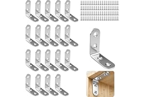 Caremore Angle Brackets for Wood Corner Bracket Galvanised,20PCS L Shaped Brackets for Heavy Duty Furniture Fixing & Reinforcement,Corner Braces 90 Degree 40x40x1.8mm Thick, with 80 Iron Screws
