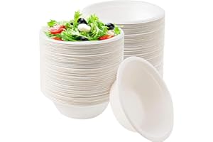 YAYAFUNFUN 100 Pezzi Ciotole di Carta Usa e Getta, Bianco,Ciotole Monouso Bio 220 ml, Rotonde,Resistenti al Freddo e al Calore,100% Biodegradabile, Rigide in Bagassa per Insalata Picnic, Barbecue, Feste