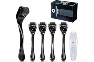 LacyMC Dermaroller 0,5 mm, 5 pcs, 540 Aiguilles en Titane, Accélérateur de Pousse de Barbe et Cheveux, Noir, Unisex, Adultes, Sans Odeur