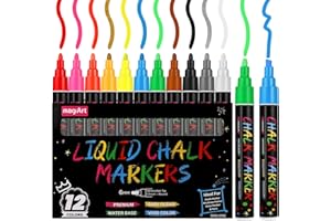 Thboxes 12 Color Liquid Chalk Pens Set, 6mm Wipeable Chalk Markers Chalkboard Pens for Glass Blackboard Windows Drawing Writing Christmas Decorations