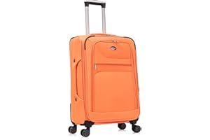 Aerostar Medium 26” Lightweight Softshell Expandable Suitcase, Check in Luggage 4 Wheels with Integrated Combination Lock (Orange, 78 litres)