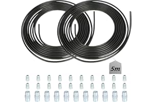 LALAGO 2 Stück Bremsleitungen, Schwarzes Bremsleitung Set 5m Ø4,75mm, mit 20 Verschraubungen und 10 Verbinder, Einbaufertige Bremsrohr, Bremsleitung Bördelgerät