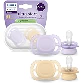 Philips Avent Ultra Start Pacifiers, Anatomical Newborn Pacifiers, Soft Silicone Symmetrical Nipple, BPA-Free, Sterilizer Cas