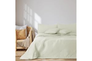 AmeliaHome Narzuta na łóżko z pomponami, 240 x 260 cm, dwustronna, pikowanie ultrasoniczne, poliester, Meadore kremowy