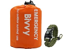 RLXMARTD Emergency Sleeping Bag,Bivy Bags and Emergency Survival Bracelet Suit,with Compass, Whistle and Umbrella Rope. Suitable for emergency survival, outdoor hiking, camping