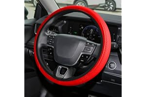 deemars Cubre Volante, Cubre Volante Transpirable, 15 Pulgadas Universal Microfibra Fundas de Cuero, Cubre Volante Antideslizante, Accesorios para el Interior del Coche para Hombres (Rojo)
