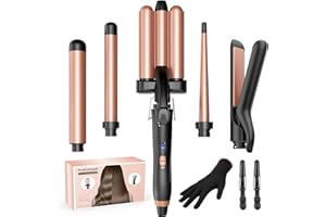Lockenstab 3 Fässer Welleneisen 5 in 1-BESTOPE MIX Hair Curler mit Haarglätter, Welleneisen für Haare Einstellbare Temperatur, Curling Iron mit Handschuh und 2 Klammern