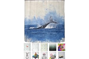 arteneur® - Pesce Balena - Tenda Doccia Antimuffa 180x200 Cm Tessuto Impermeabile, Opaca, Waterproof E Lavabile In Lavatrice. Tenda Bagno Vasca Moderna Di Design Con 12 Anelli Inclusi