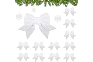 Bingqiling Weihnachtsschleifen mit Glitzer 12 Stück Weiß, Weihnachtsbaum Schleifen für Weihnachtsbaum Deko, Weihnachtskranz, Geschenkverpackung, Tischdeko, Party & Festliche Dekoration