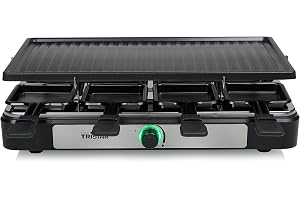 Tristar Raclette, 8 Personer, Matlagningsyta 42 x 23 cm, Justerbar Termostat Med Ljusring, 1 400 W, Svart, Ra, 2746