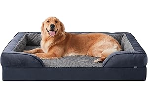 JOEJOY Panier Chien Grande Taille XL Orthopedique, Memoire de Forme Lit pour Chien Dehoussable Lavable, Coussin avec Structure en Nid d'abeille et Doublure Imperméable, Gris