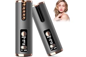 RAOFUO Automatic Hair Curler, Cordless Curling Iron 5000mAh Rechargeable Hair Tongs Negative Ion Protection 6 Adjustable Temperature & Timer PTC Ceramic Hair Curling Anti-Tangle w/Bag for Travel Home Use