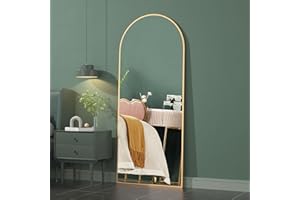 ‎CASSILANDO CASSILANDO Bogen Ganzkörperspiegel 162×53cm Groß Bodenspiegel, Abgerundeter Standspiegel, Ganzkörperspiegel mit Ständer Groß Wandspiegel im Schlafzimmer, Ankleidezimmer Spiegel (Gold)